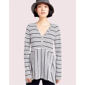 Maeve by Anthropologie White Eliza Striped Thermal Henley Boho Shirt